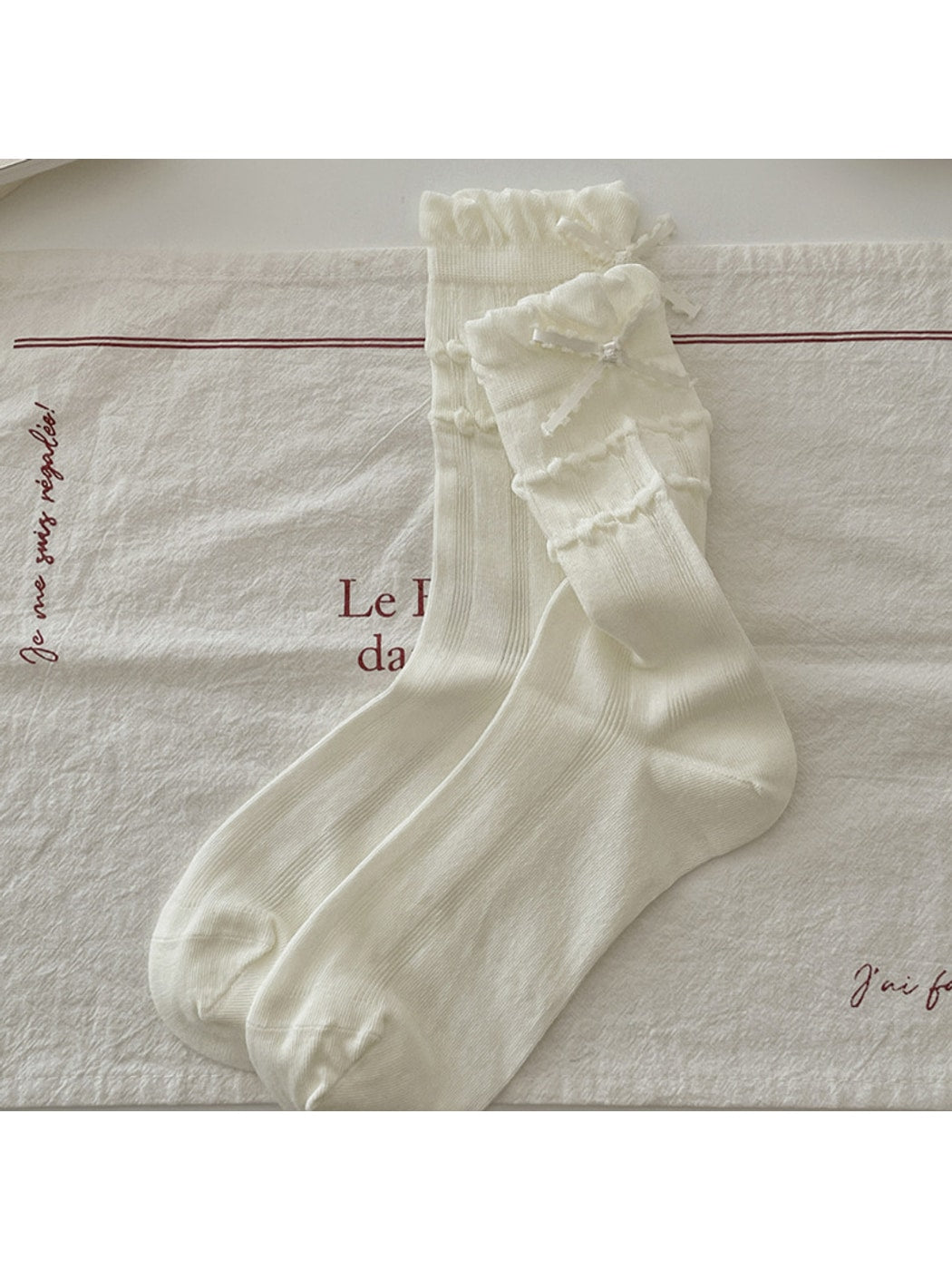 Rufia - Raised Bubble Stripe Bow Crew Socks
