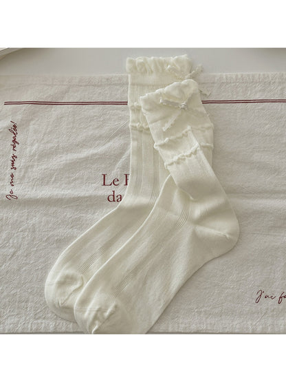 Rufia - Raised Bubble Stripe Bow Crew Socks