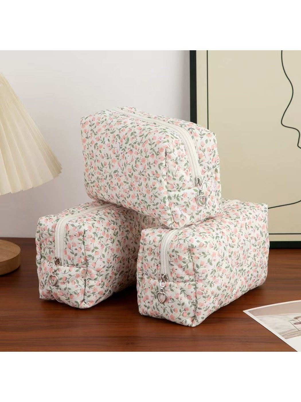 Cosbai - Floral Print Zipper Cosmetic Organizer Bag