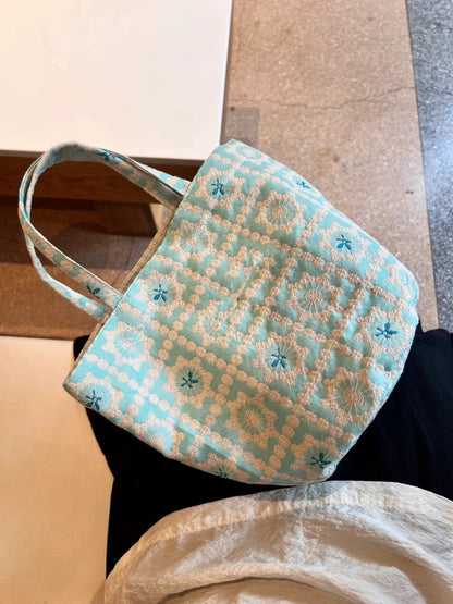 Cosbai Aqua Tapestry Bucket Tote Bag with adjustable shoulder strap and drawstring closure