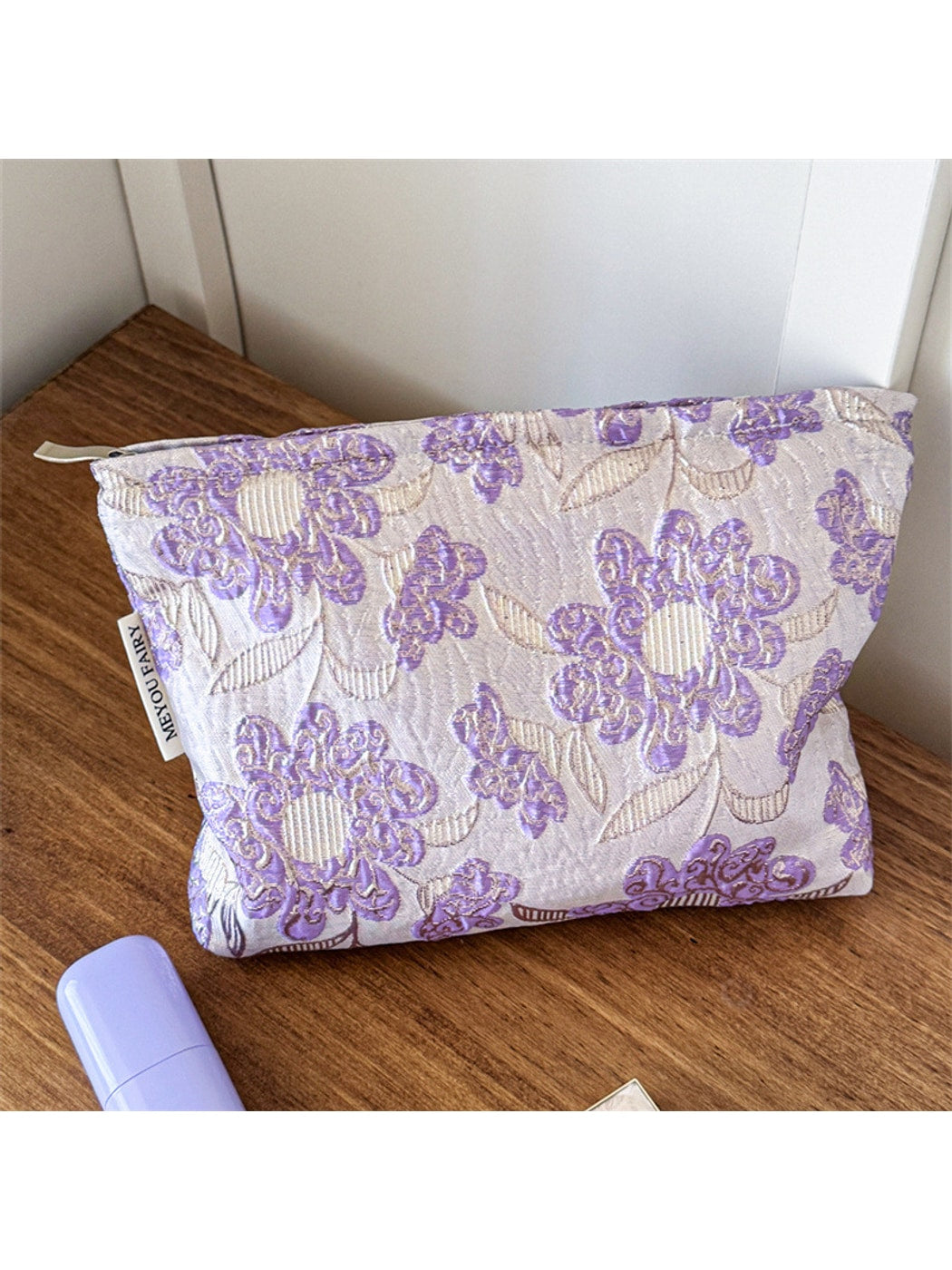 Cosbai - Raised Floral Zipper Makeup Bag