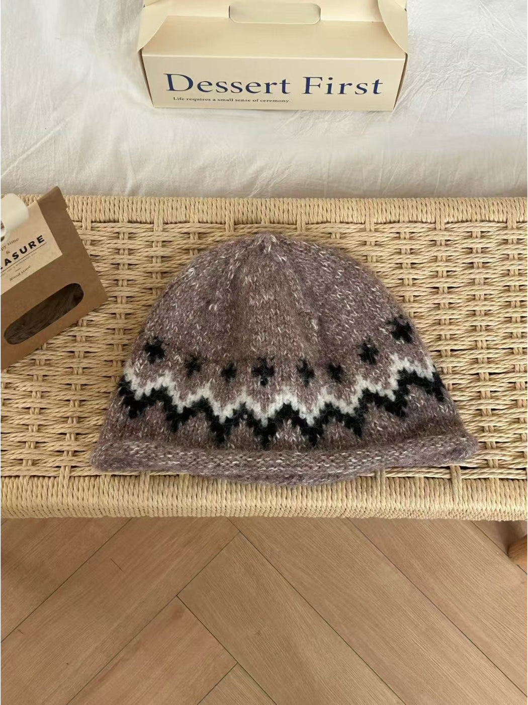 Haila - Geometric Knit Bucket Hat with Rolled Brim