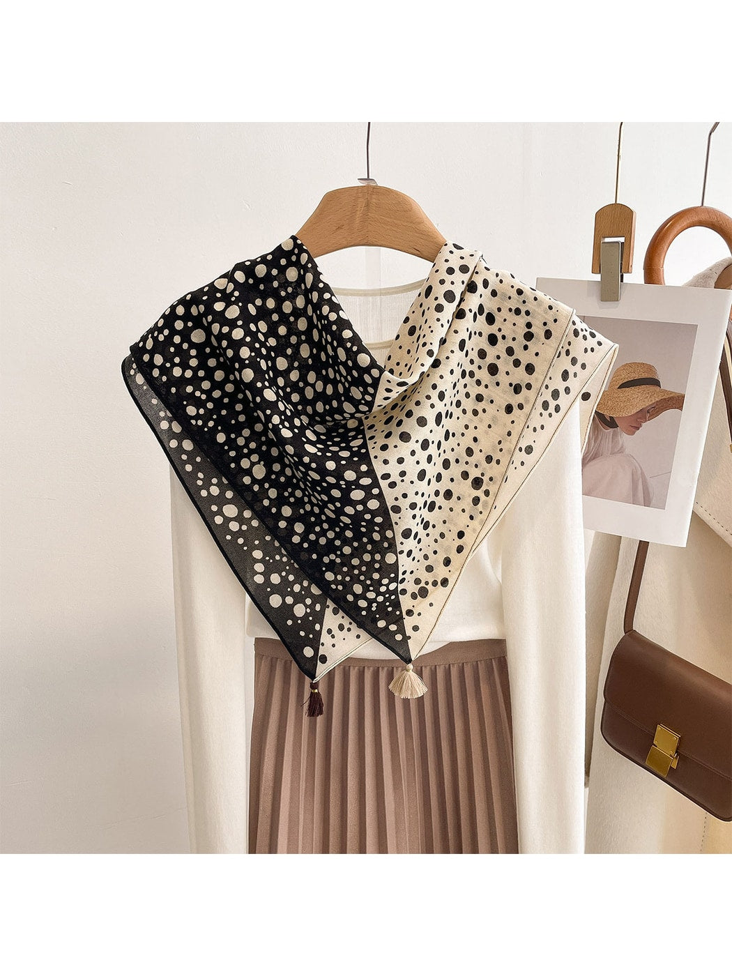 Scarvii - Diagonal Split Polka Dot Print Square Scarf
