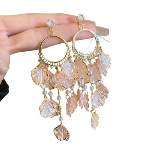 Earwish - Pink Shell Dreamcatcher Earrings - Dreamy & Chic