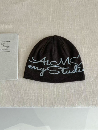 Haila - Script Letter Knit Beanie