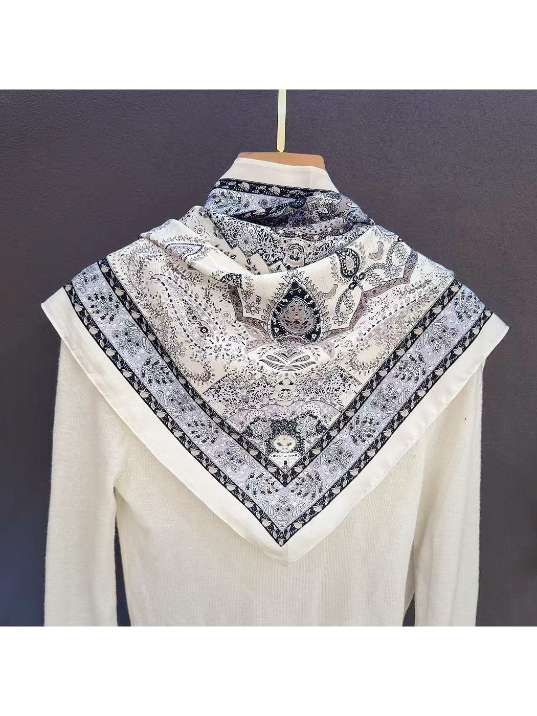 Scarvii - Muted Grey Vintage Print Triangle Bandana