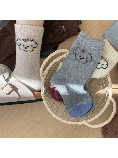 Rufia - Teddy Face Cozy Crew Socks