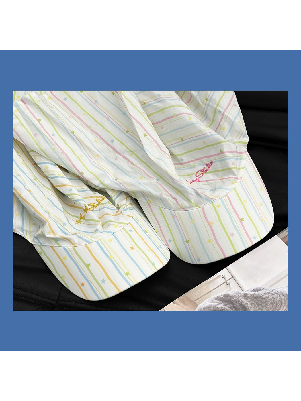 Back view of Haila striped tie back retro baseball cap highlighting adjustable tie