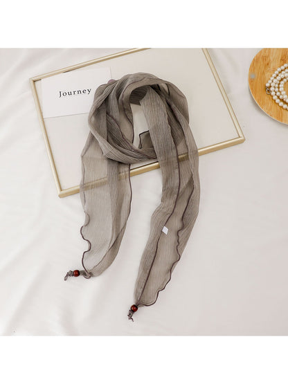 Scarvii - Solid Color Pleated Narrow Long Scarf