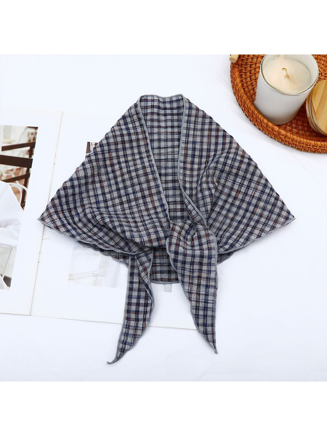Scarvii - Elegant Checked Print Triangle Bandana