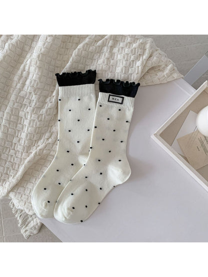 Rufia – Lace Mid-Calf Socks with Polka Dot