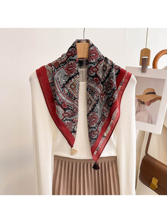 Scarvii - Retro Mix Floral Print Fashion Square Scarf