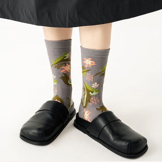 Rufia - Vintage Artistic Floral Mid-calf Socks - 5 Retro Colors