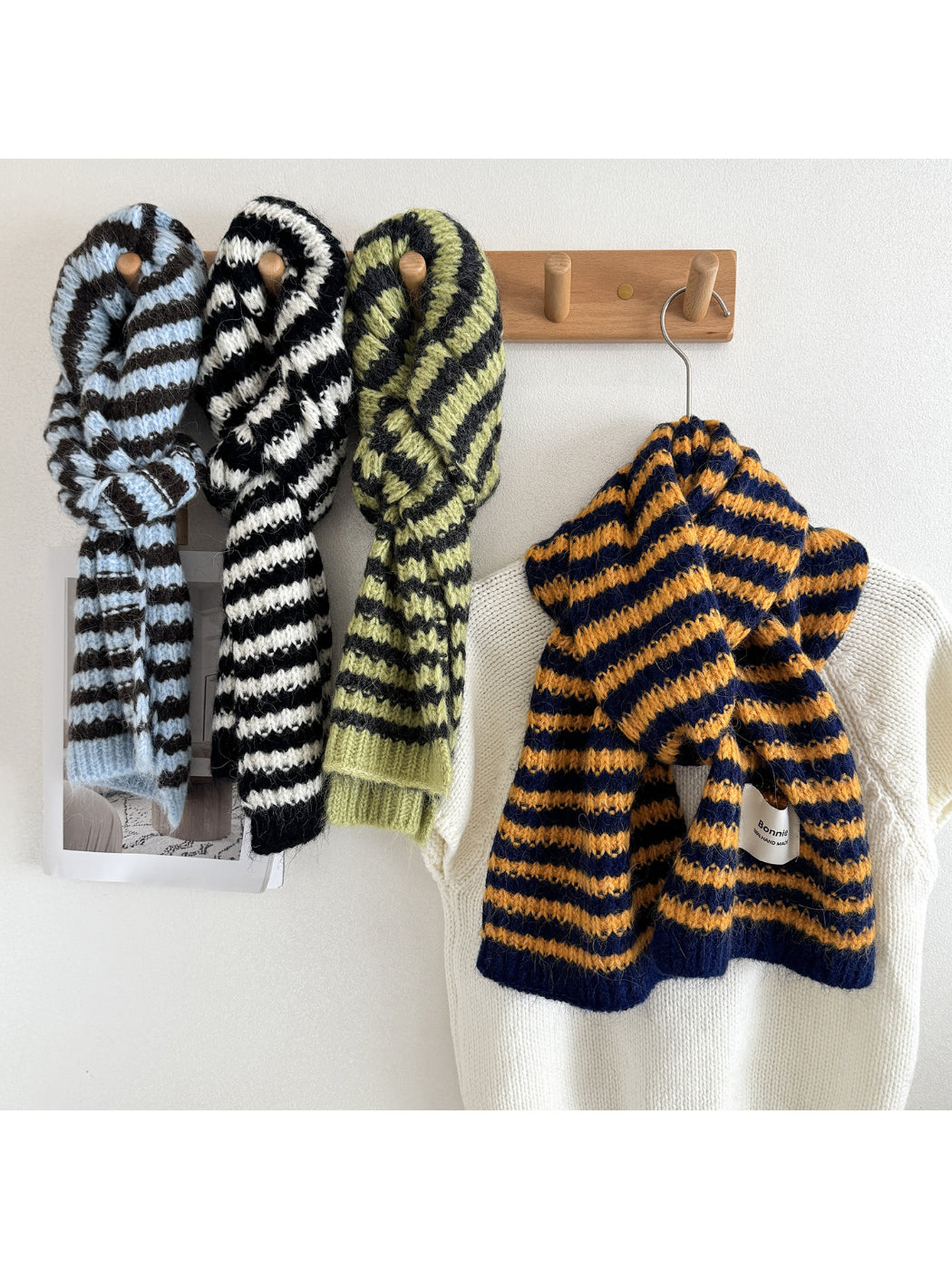 Scarvii - Bold Stripe Textured Knit Scarf