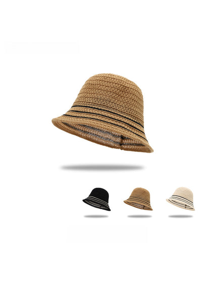 Haila - Striped Trim Round Crown Bucket Hat