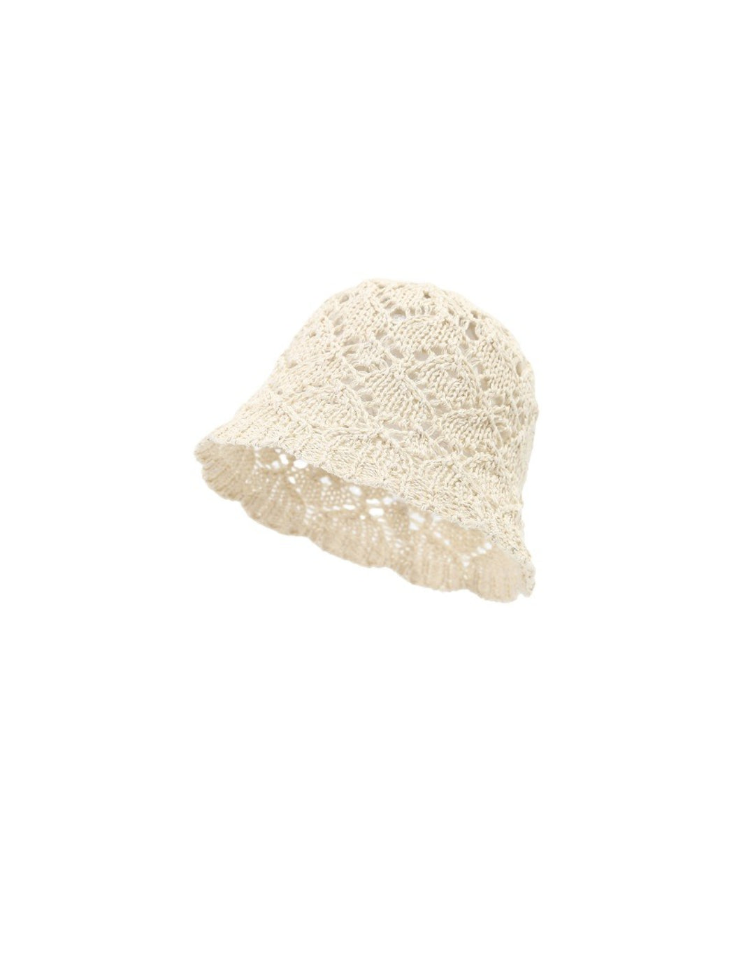 Top view of Haila soft lace knit bucket hat showing lace pattern