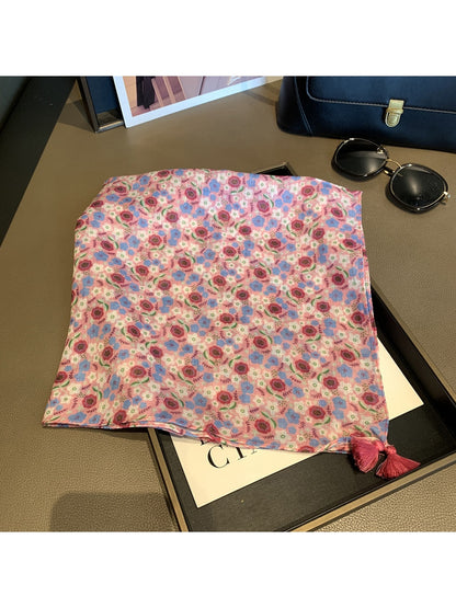 Scarvii - Warm Tone Floral Print Square Scarf
