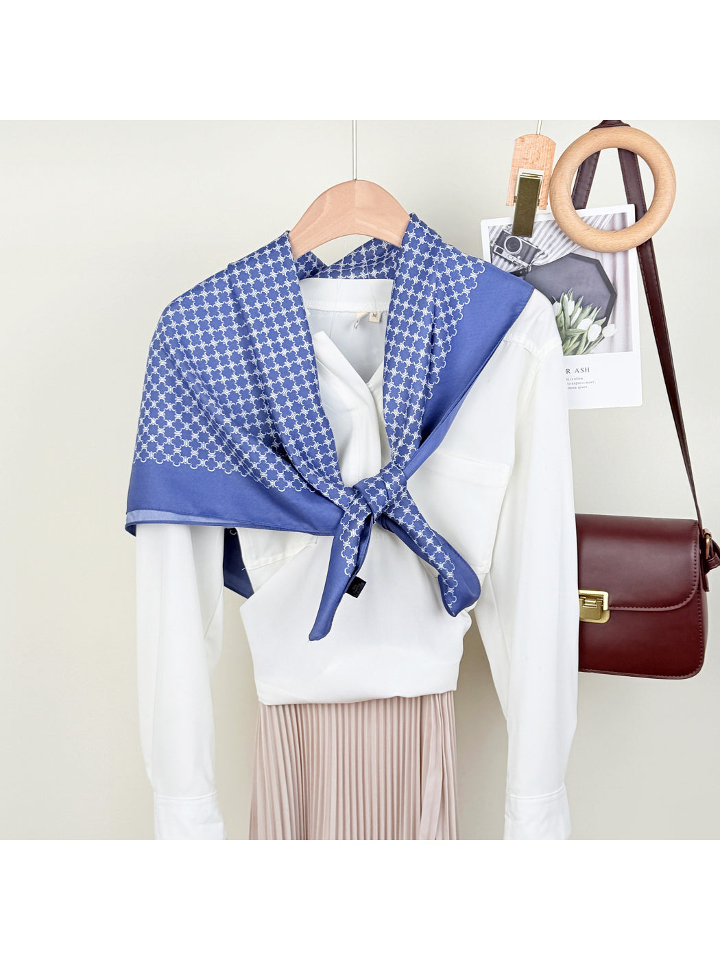 Close-up of Scarvii Soft Geo Bandana Square Scarf fabric texture and detailed geometric design