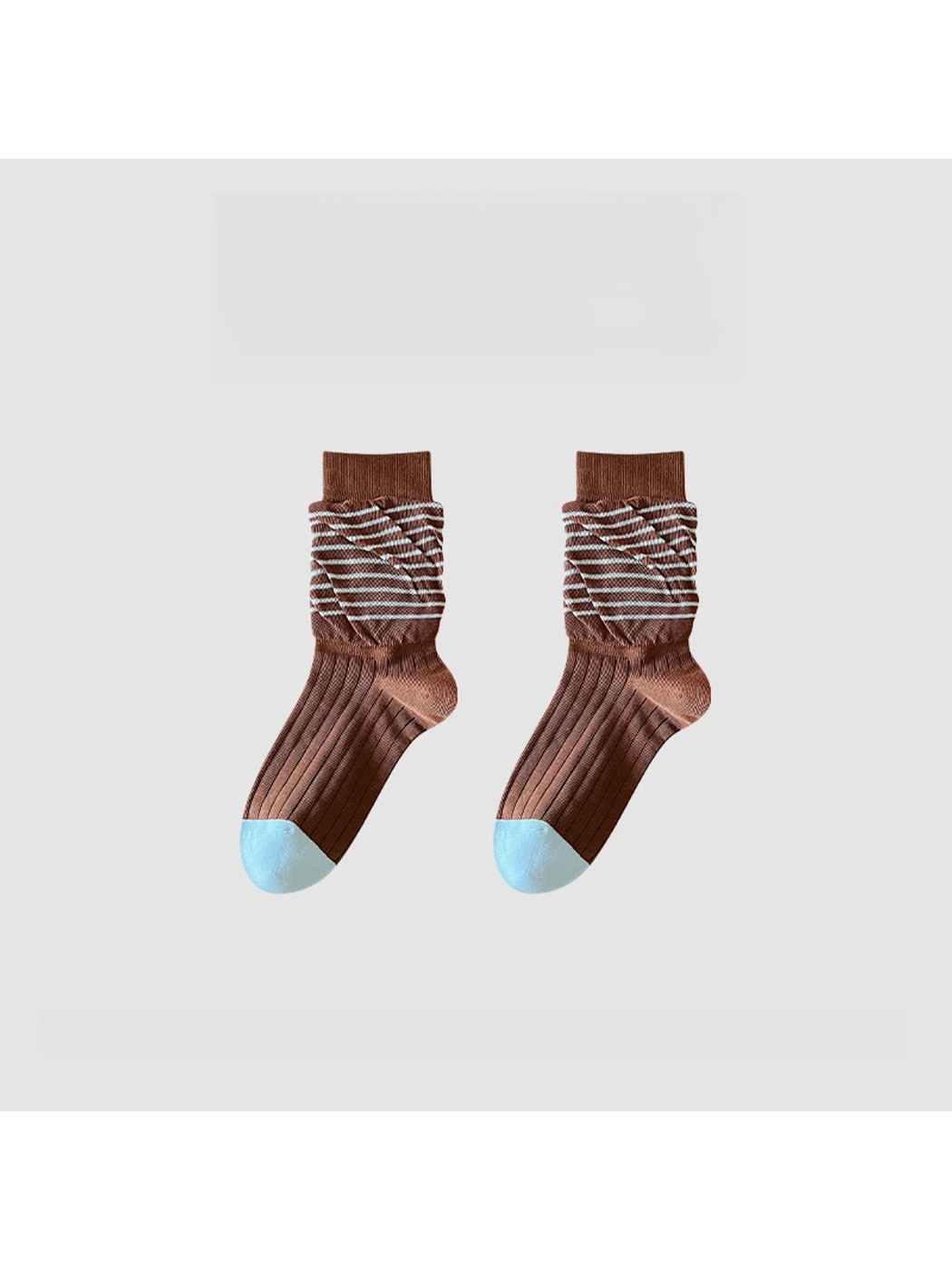 Rufia - Casual Rolled Cuff Stripes Crew Socks