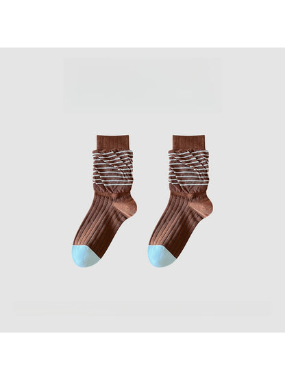 Rufia - Casual Rolled Cuff Stripes Crew Socks