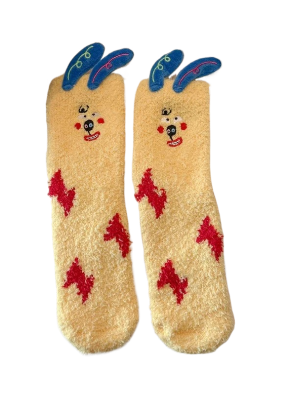 Rufia - Cartoon Face Abstract Fuzzy Crew Socks