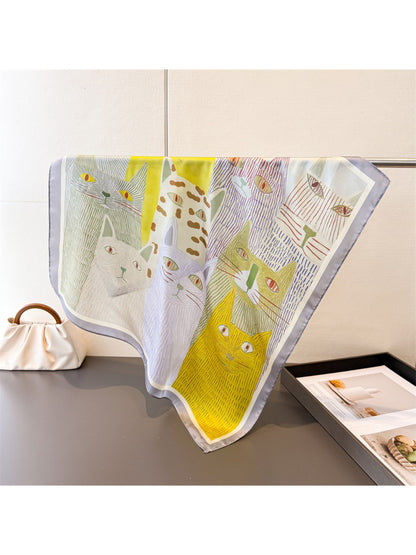 Scarvii Playful Cat Print Square Scarf