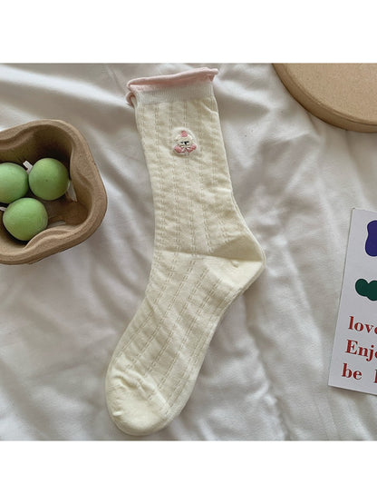 Packaging of Rufia soft roll cuff character socks with branding and product label