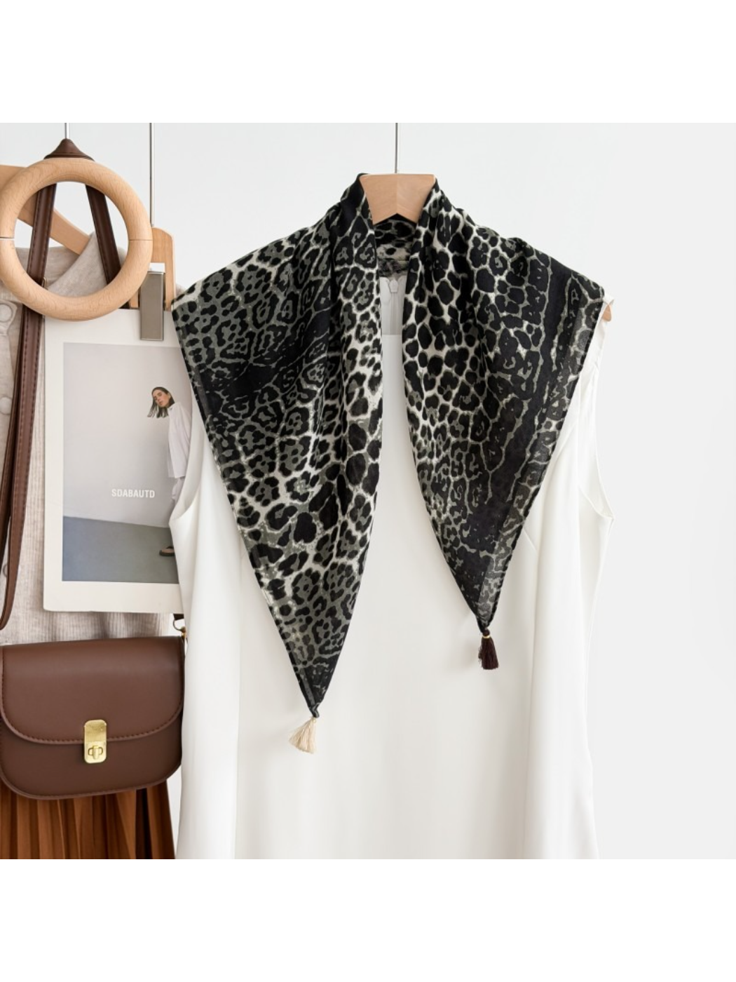Scarvii - Leopard Print Tassel Square Scarf