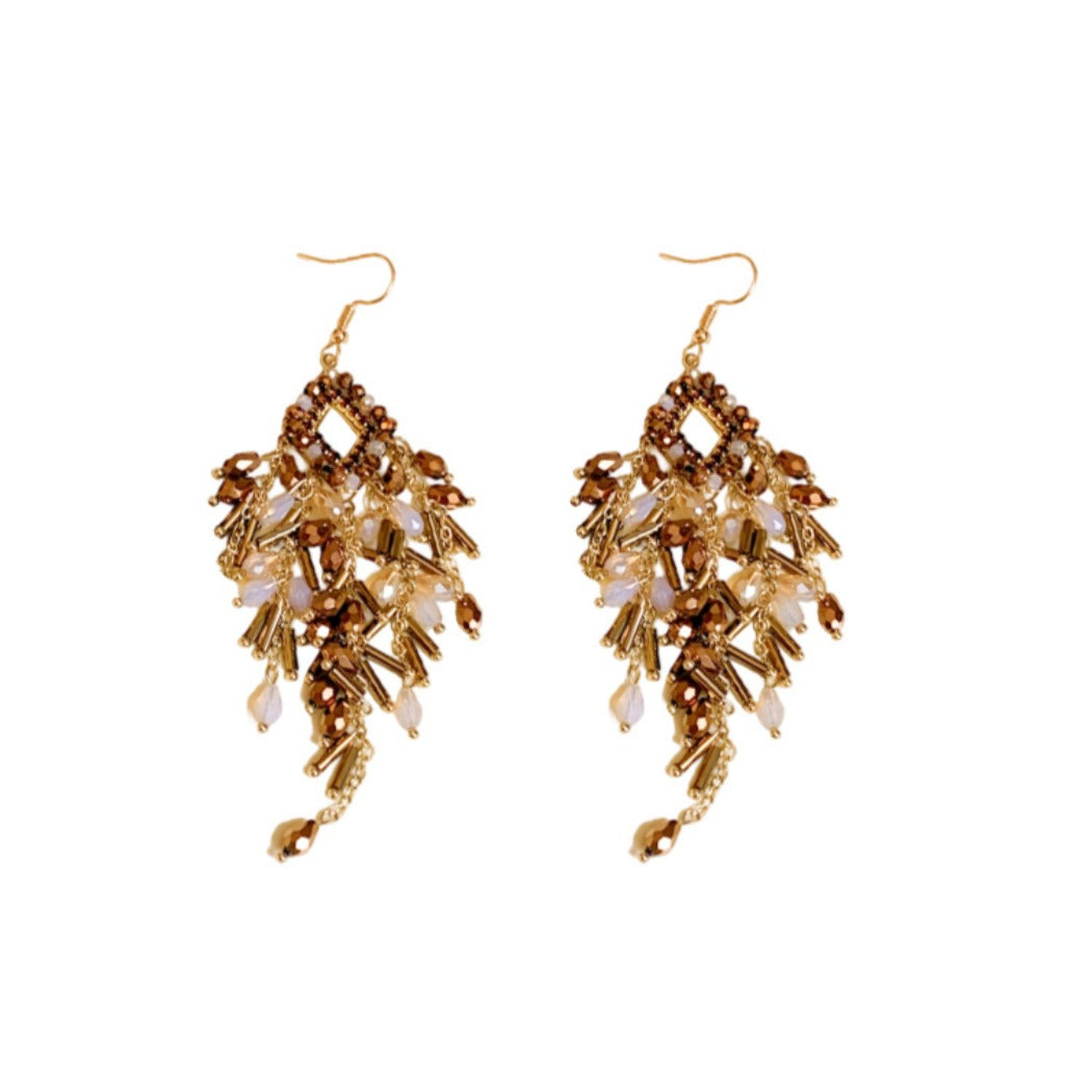 Earwish - Boho Brown Beaded Dreamcatcher Earrings - Chic & Vintage