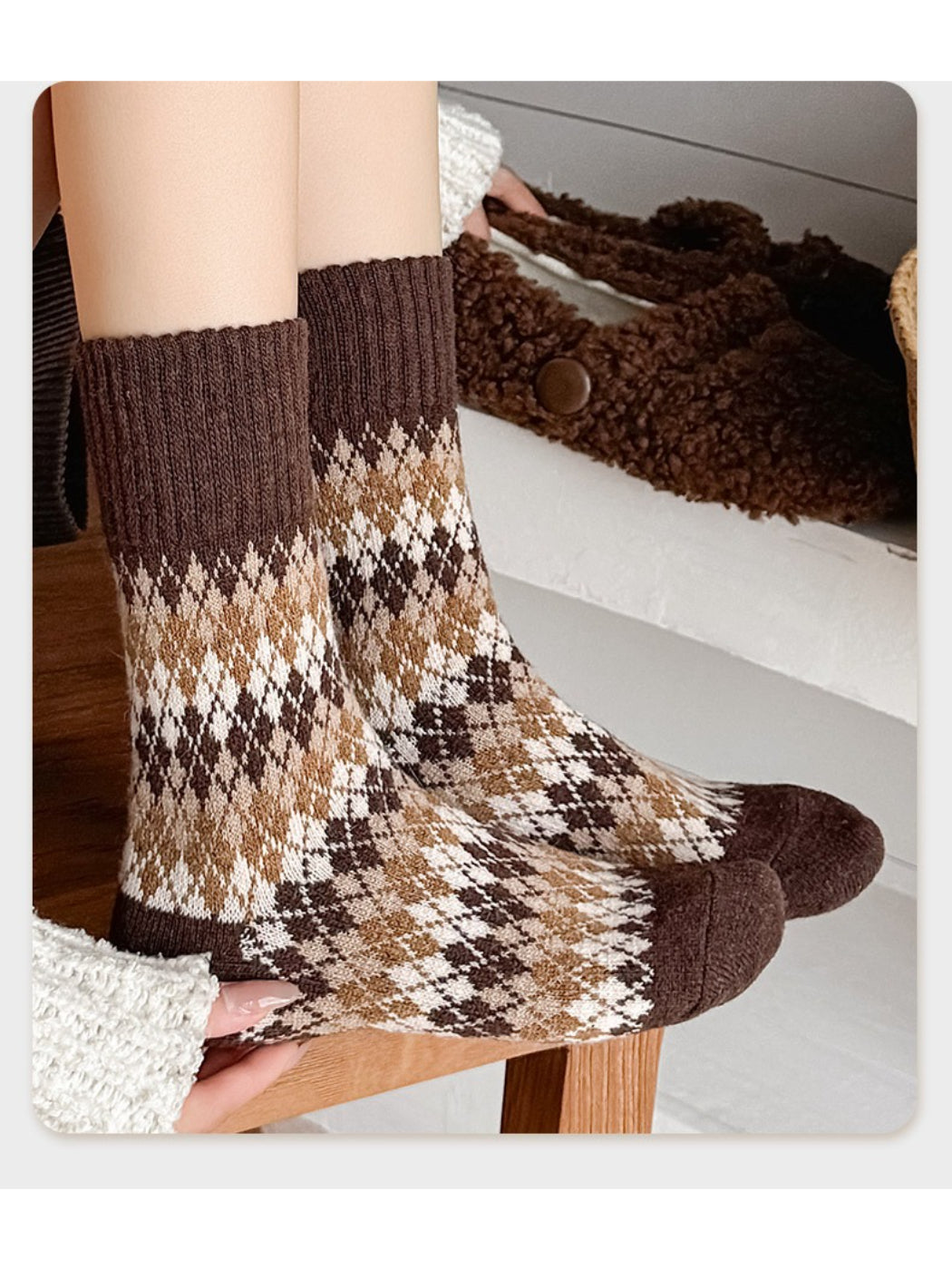 Rufia - Classic Argyle Knit Crew Socks