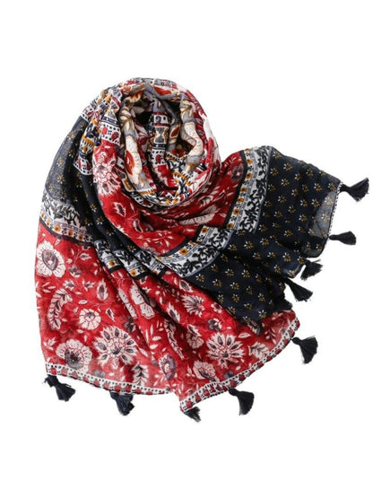 Scarvii - Bohemian Floral Geometric Tassel Scarf
