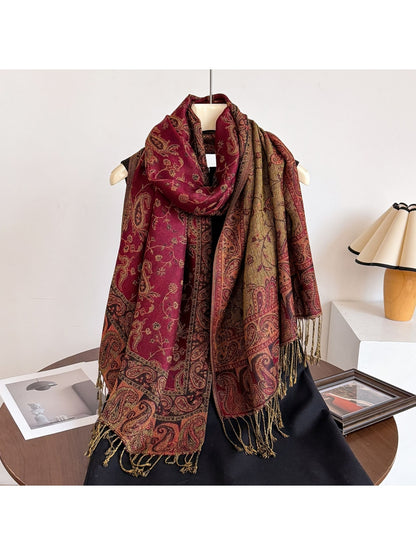 Scarvii - Vintage Paisley Print Fringe Scarf