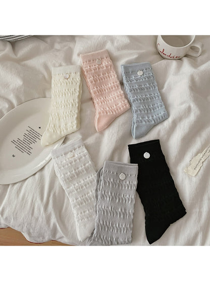 Rufia - Solid Button Decor Crew Socks