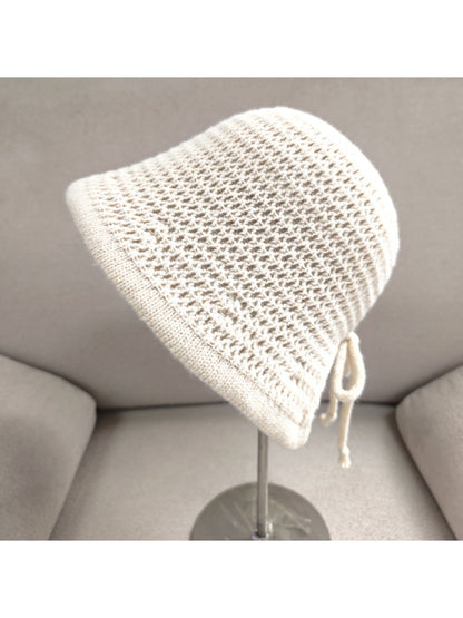 Haila - Openwork Knit Tie Strap Bonnet
