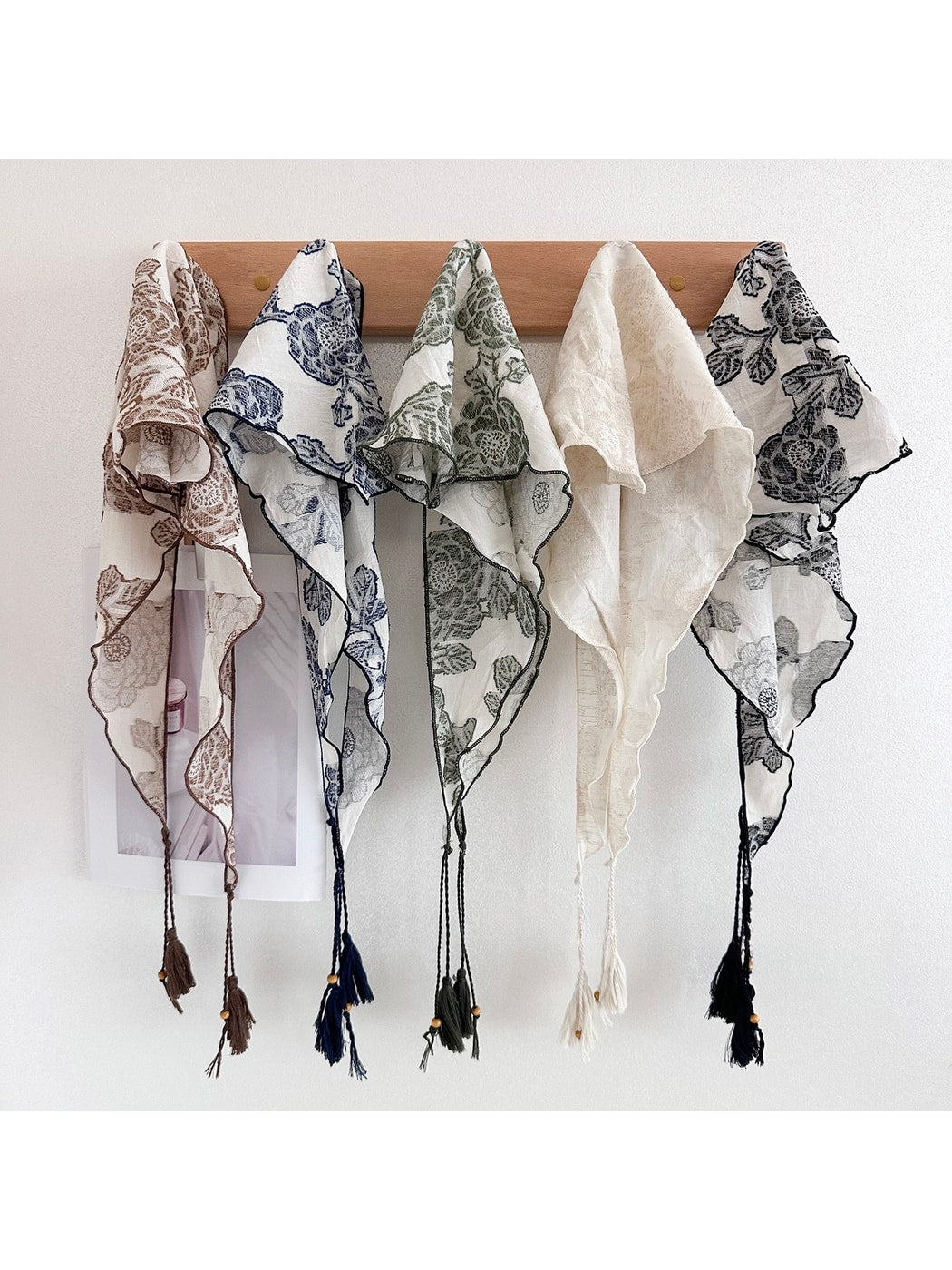 Scarvii - Printed Trim Tassel Triangle Bandana