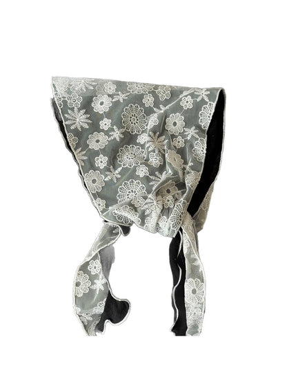 Scarvii - Floral Lace Embroidery Double Layer Triangle Scarf