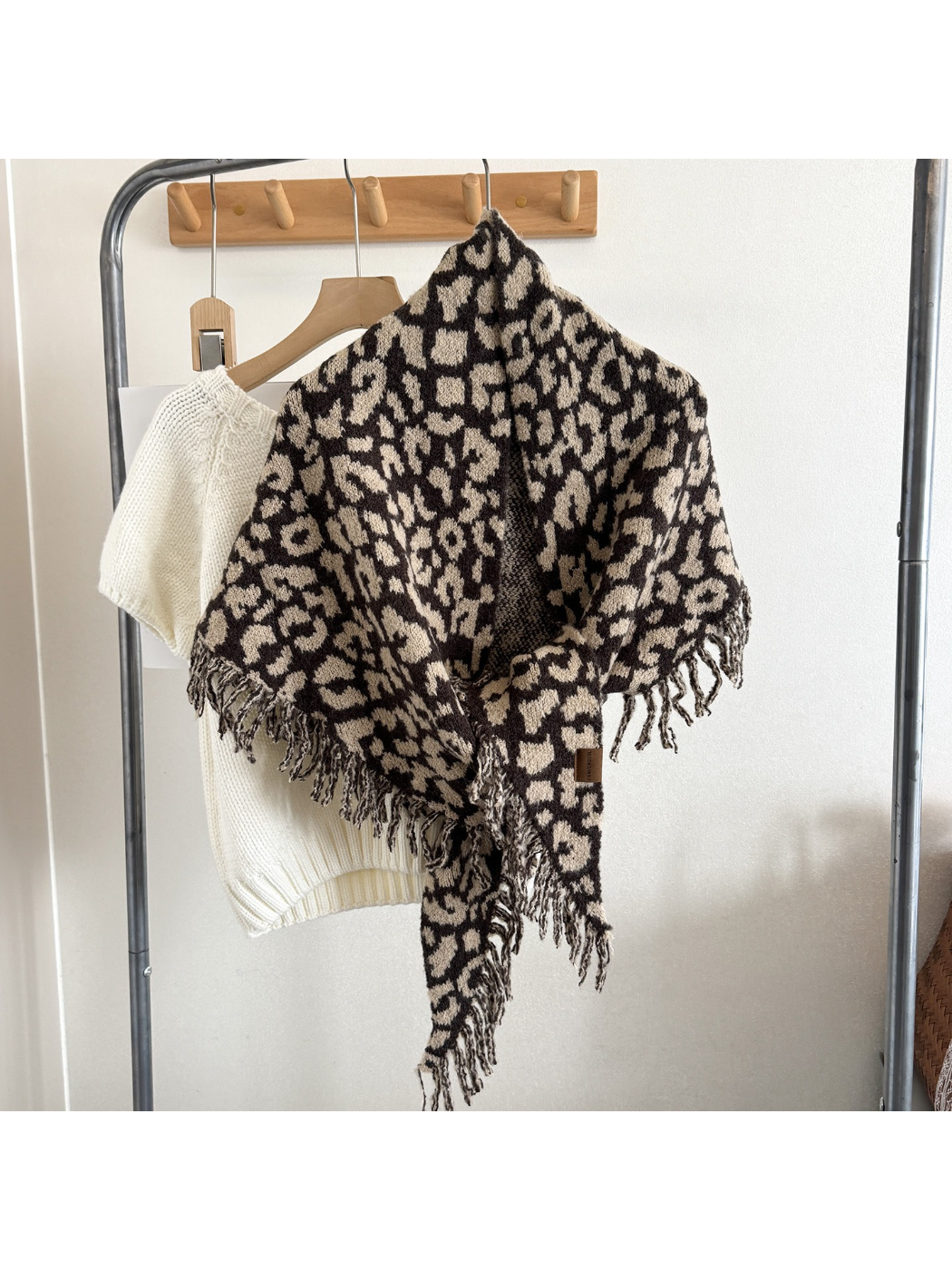Scarvii - Leopard Print Fringe Triangle Scarf