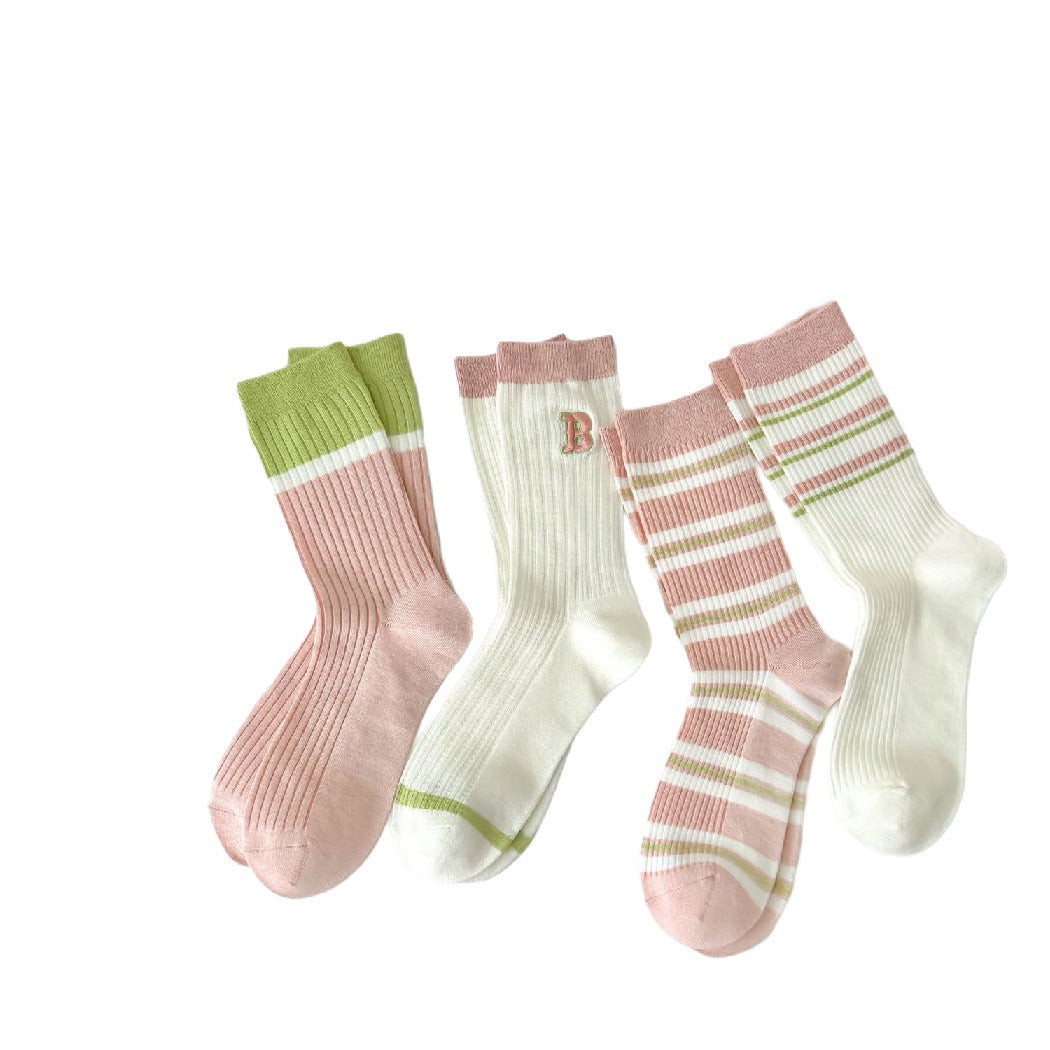 Rufia - Striped Crew Mid-calf Socks - Cute & Sweet