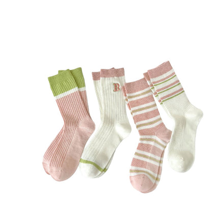 Rufia - Striped Crew Mid-calf Socks - Cute & Sweet