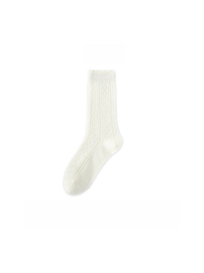Rufia - Solid Color Ruffle Openwork Casual Crew Socks