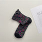 Rufia Heart White Mid-Calf Socks worn on feet showing mid-calf length and heart pattern
