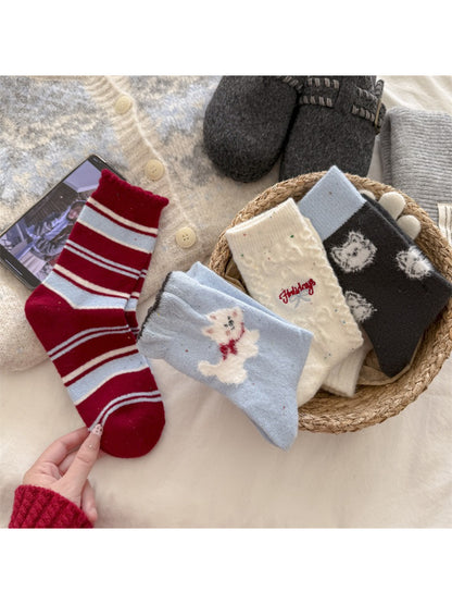 Rufia - Cute Bear & Stripe Knit Crew Socks product image 1