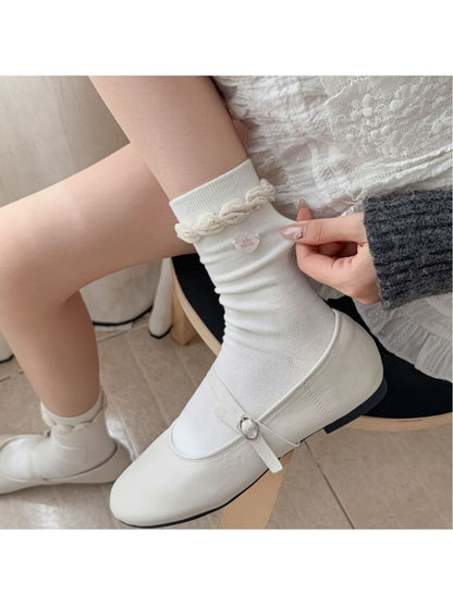 Rufia - Muted Soft Ruffle Cuff Crew Socks