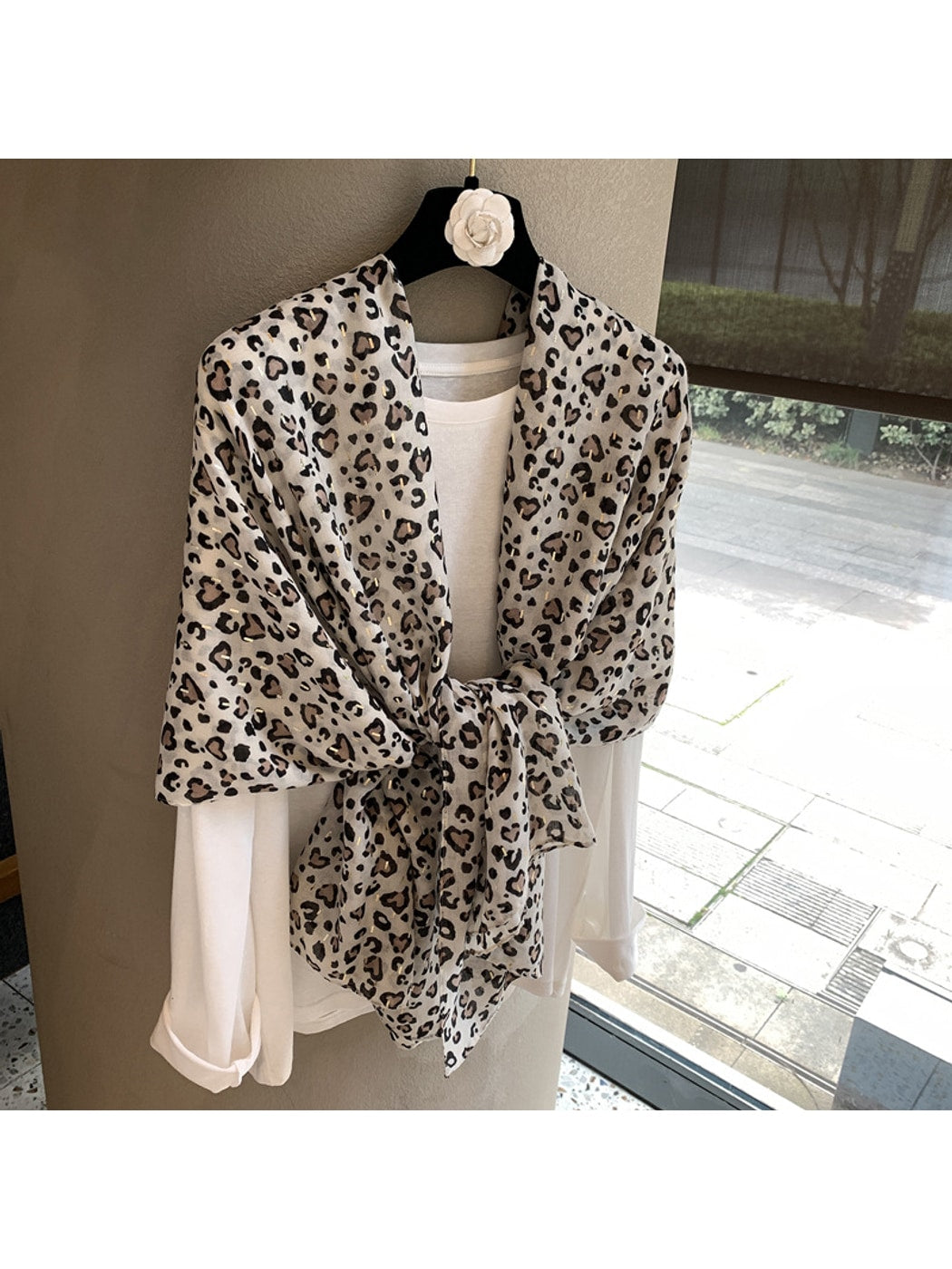 Scarvii - Heart Leopard Print Lightweight Wrap Scarf