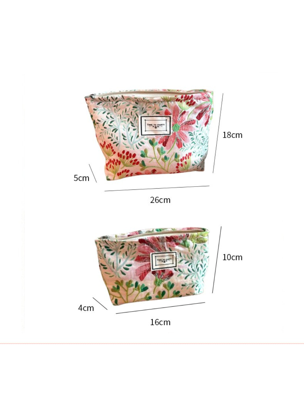 Cosbai - Vintage Red Green Floral Makeup Pouch