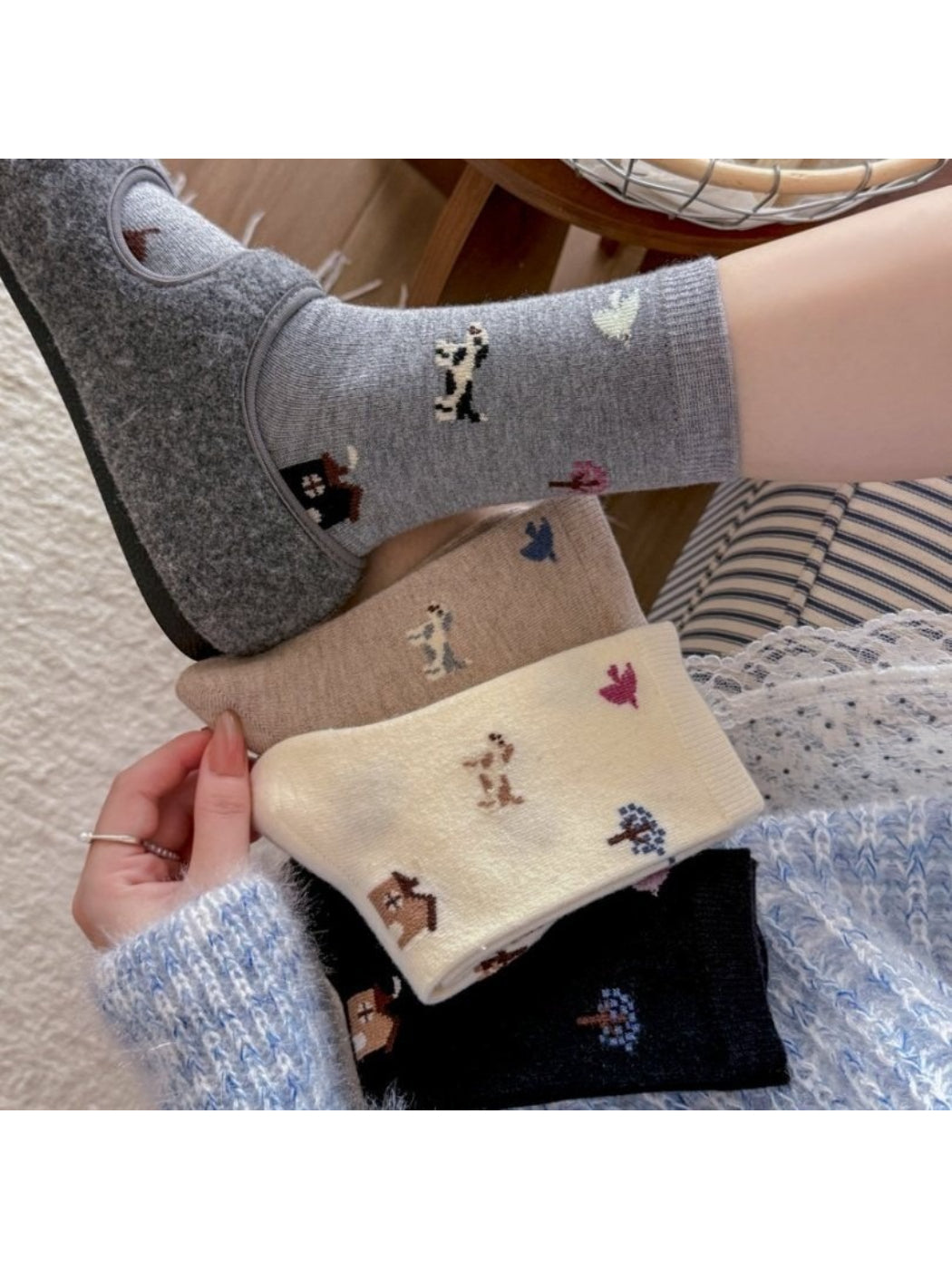Rufia - Puppy Motif Cozy Crew Socks