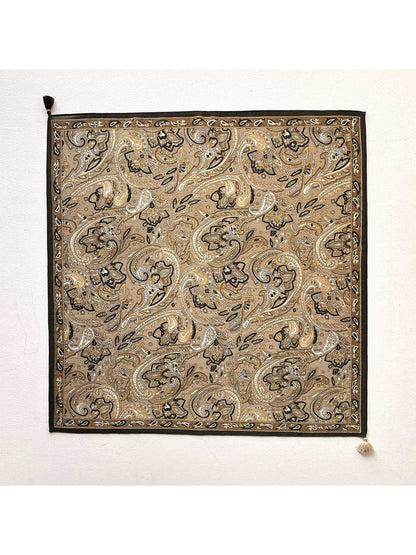 Scarvii - Vintage Khaki Paisley Print Square Scarf