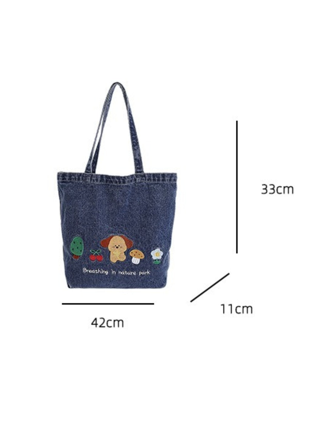 Cosbai - Denim Embroidery Tote Bag for Women