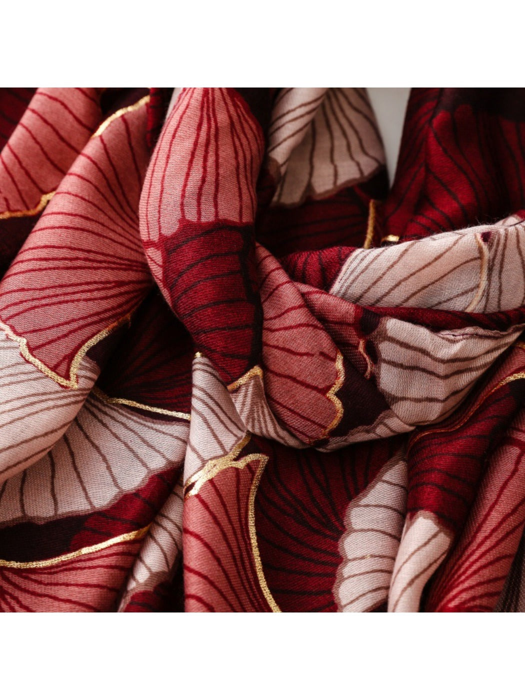 Scarvii - Winter Scarf & Shawl with Gold Foil Gingko Leaf Pattern