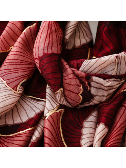 Scarvii - Winter Scarf & Shawl with Gold Foil Gingko Leaf Pattern